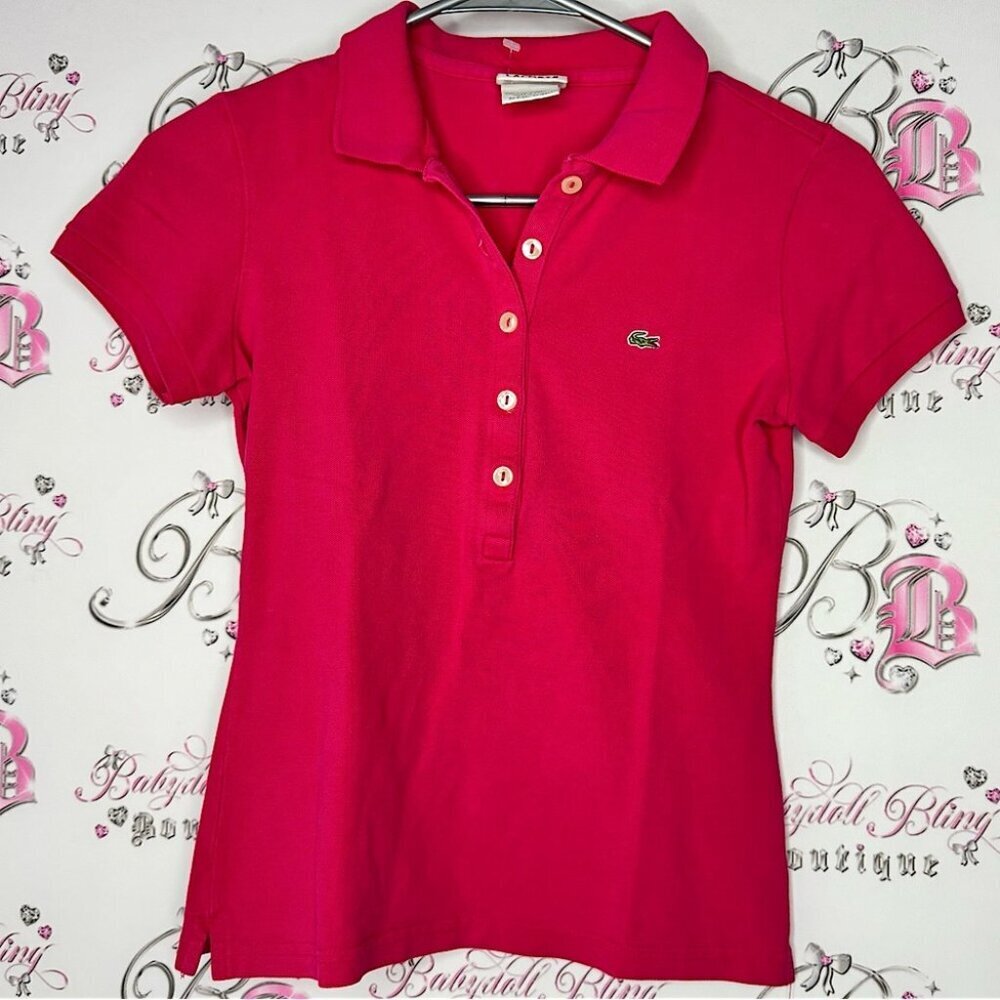 Lacoste Pink Polo Shirt crocodile alligator 🐊 logo button up golf preppy collar